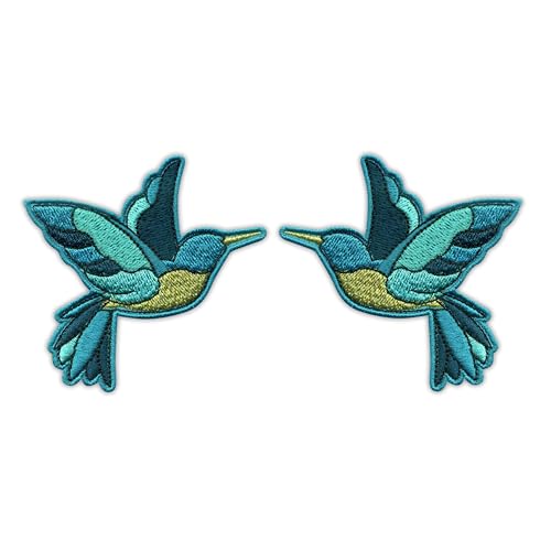 Patchion Birds - Kolibri - Set - schwarzer Klettverschluss kompatibel mit Klettverschluss - bestickter Patch/Abzeichen/Emblem von Patchion