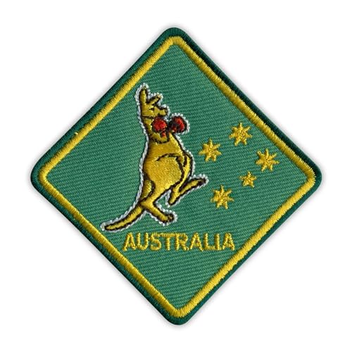 Patchion Boxing Kangaroo - Australien - Schwarzer Klettverschluss kompatibel mit Klettverschluss - Bestickter Patch/Abzeichen/Emblem von Patchion