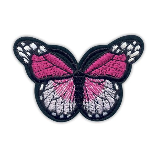 Patchion Butterfly Dark Pink and White Big - Black Hook and Loop Compatible with Velcro Hook and Loop Fastener - Embroidered Patch/Badge/Emblem von Patchion