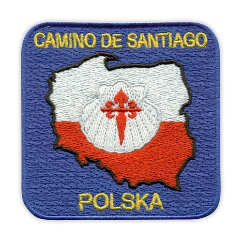 Patchion Camino de Santiago - Polska - Schwarzer Klettverschluss kompatibel mit Klettverschluss - Bestickter Patch/Abzeichen/Emblem von Patchion