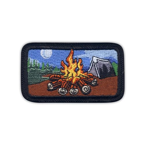 Patchion Camping – Lagerfeuer und Zelt – schwarzer Klettverschluss kompatibel mit Klettverschluss – bestickter Patch/Abzeichen/Emblem von Patchion