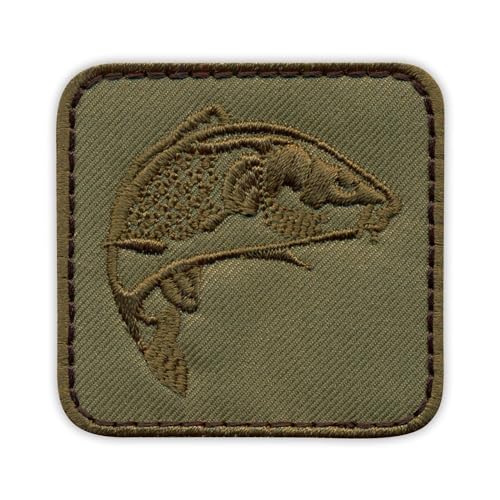 Patchion Carp Fish Jumping - Patch für Karpfenjäger - Schwarzer Klettverschluss kompatibel mit Klettverschluss - Bestickter Patch/Abzeichen/Emblem von Patchion