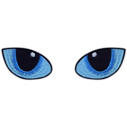 Patchion Cat Eyes Blue - at Night Big - Black Hook and Loop Compatible with Velcro Hook and Loop Fastener - Embroidered Patch/Badge/Emblem von Patchion