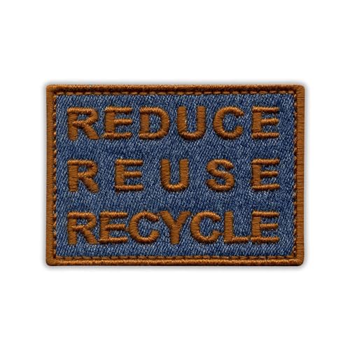 Patchion Denim ECO Patch Reduzieren Wiederverwendung Recycling – Hergestellt aus recycelten Jeans, Braun – Schwarz Klettverschluss kompatibel mit Klettverschluss – bestickter Aufnäher/Abzeichen/Emblem von Patchion