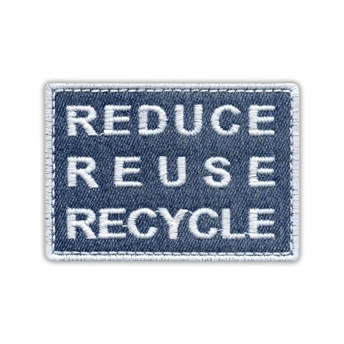 Patchion Denim ECO Patch Reduzieren Wiederverwendung Recycling – Hergestellt aus recycelten Jeans, Weiß – Schwarz Klettverschluss kompatibel mit Klettverschluss – bestickter Aufnäher/Abzeichen/Emblem von Patchion