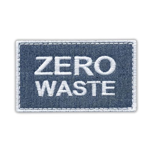 Patchion Denim ECO Patch Zero Waste – aus recycelten Jeans, weiß – schwarzer Klettverschluss kompatibel mit Klettverschluss – bestickter Patch/Abzeichen/Emblem von Patchion