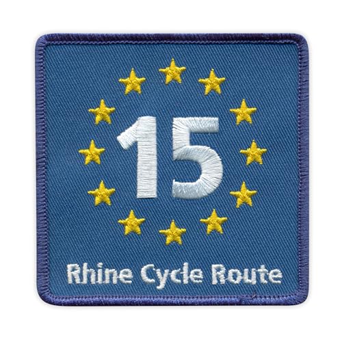 Patchion EuroVelo 15, EV15 - Rheinradweg - schwarzer Klettverschluss kompatibel mit Klettverschluss - bestickter Patch/Abzeichen/Emblem von Patchion