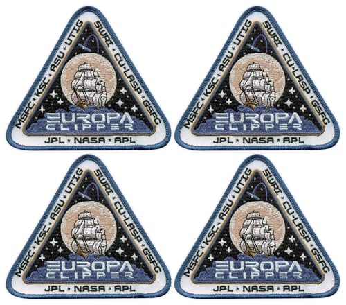 Patchion Europa Clipper Segelboot – schwarzer Klettverschluss kompatibel mit Klettverschluss – bestickter Aufnäher/Abzeichen/Emblem, 4er-Set von Patchion