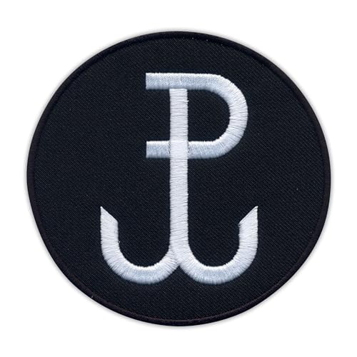 Patchion Fighting Poland - Anker (schwarz - rund)/Polska Walczaca - Kotwica - schwarzer Klettverschluss kompatibel mit Klettverschluss - bestickter Patch/Abzeichen/Emblem von Patchion