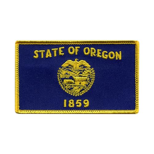 Patchion Flag of Oregon – Schwarzer Klettverschluss kompatibel mit Klettverschluss – bestickter Aufnäher/Abzeichen/Emblem von Patchion