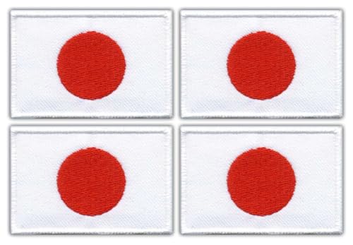 Patchion Flagge Japans – Medium 5,1 cm – schwarzer Klettverschluss kompatibel mit Klettverschluss – bestickter Aufnäher/Abzeichen/Emblem, 4 Stück von Patchion