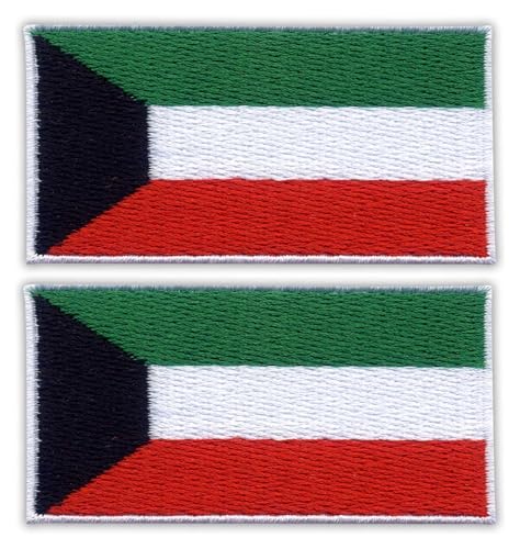 Patchion Flagge Kuwait, schwarz, Klettverschluss, kompatibel mit Klettverschluss, bestickter Aufnäher/Abzeichen, 2er-Set von Patchion