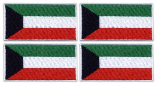 Patchion Flagge Kuwait, schwarz, Klettverschluss, kompatibel mit Klettverschluss, bestickter Aufnäher/Abzeichen, 4 Stück von Patchion