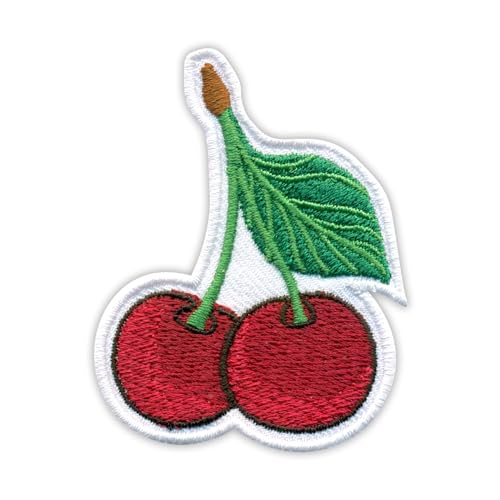 Patchion Fresh & Sweet Cherries – schwarzer Klettverschluss kompatibel mit Klettverschluss – bestickter Aufnäher/Abzeichen/Emblem von Patchion