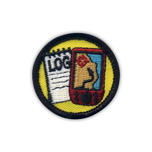 Patchion Geocaching Log und GPS Merit – rund 3,8 cm – schwarzer Klettverschluss kompatibel mit Klettverschluss – bestickter Patch/Abzeichen/Emblem von Patchion