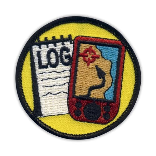 Patchion Geocaching Log und GPS Merit – rund 6,3 cm – schwarzer Klettverschluss kompatibel mit Klettverschluss – bestickter Patch/Abzeichen/Emblem von Patchion