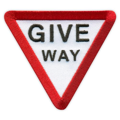 Patchion Give Way – britisches Straßenschild – schwarzer Klettverschluss, kompatibel mit Klettverschluss, bestickter Aufnäher/Abzeichen/Emblem von Patchion