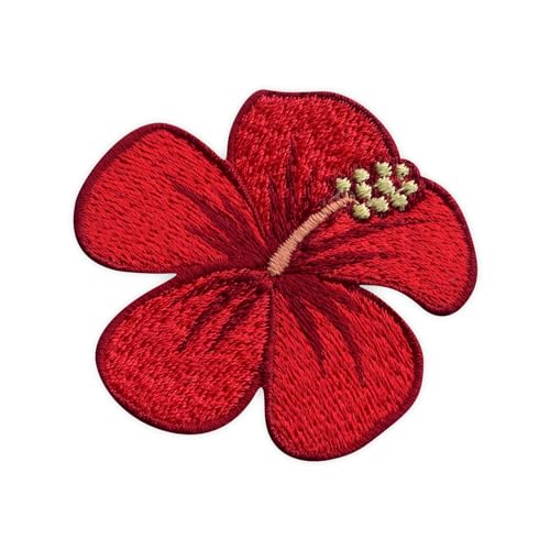 Patchion Hibiskusblume, rot, schwarz, Klettverschluss, kompatibel mit Klettverschluss, bestickter Aufnäher/Abzeichen/Emblem von Patchion