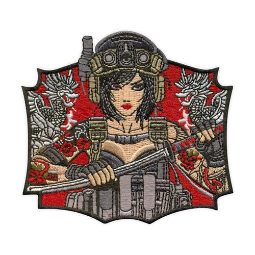 Patchion Japanese Tactical Girl - Yakuza Tattoo - Wakizashi Knife - Morale Patch - Black Hook and Loop Compatible with Velcro Hook and Loop Fastener - Embroidered Patch/Badge/Emblem von Patchion