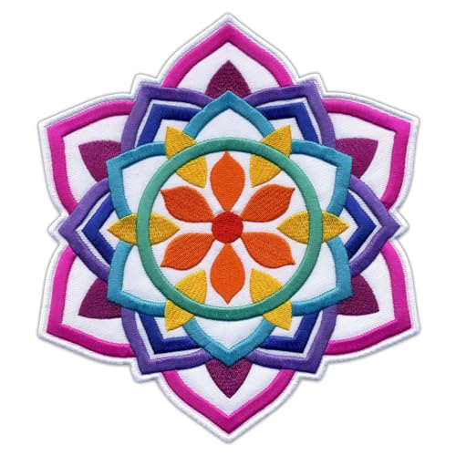 Patchion Mandala – weißer großer 20,3 cm – Rückenaufnäher – schwarzer Klettverschluss, kompatibel mit Klettverschluss, bestickter Aufnäher/Abzeichen/Emblem von Patchion