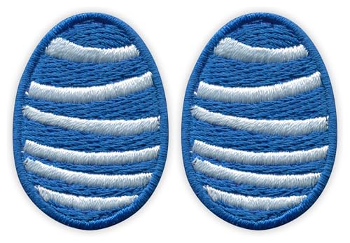 Patchion Osterei – Blau mit weißen Streifen – Bügeln/Heißsiegel-Rückseite – bestickter Aufnäher/Abzeichen/Emblem, 2er-Set von Patchion