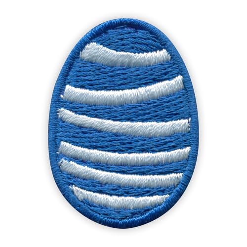 Patchion Osterei – Blau mit weißen Streifen – selbstklebende Rückseite – bestickter Aufnäher/Abzeichen/Emblem von Patchion