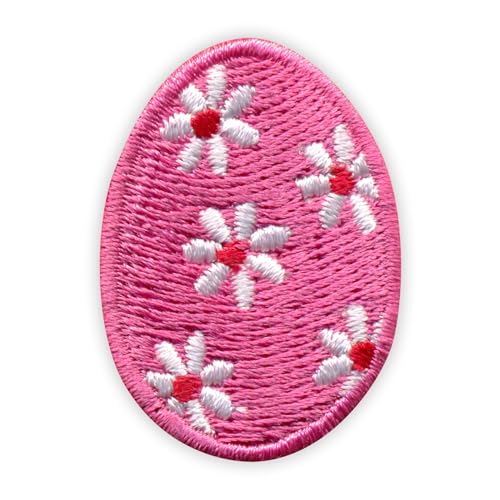 Patchion Osterei – Rosa mit weißen Gänseblümchen – zum Aufnähen – bestickter Patch/Abzeichen/Emblem von Patchion