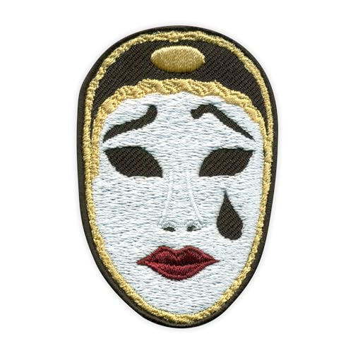 Patchion Pierrot - Maske - schwarzer Klettverschluss kompatibel mit Klettverschluss - bestickter Patch/Abzeichen/Emblem von Patchion