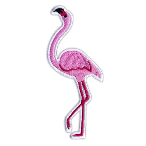 Patchion Pink Flamingo – schwarzer Klettverschluss, kompatibel mit Klettverschluss, bestickter Aufnäher/Abzeichen/Emblem von Patchion