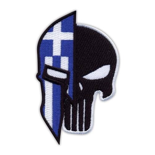 Patchion Punisher Spartan Griechenland – schwarzer Klettverschluss kompatibel mit Klettverschluss – bestickter Aufnäher/Abzeichen/Emblem von Patchion