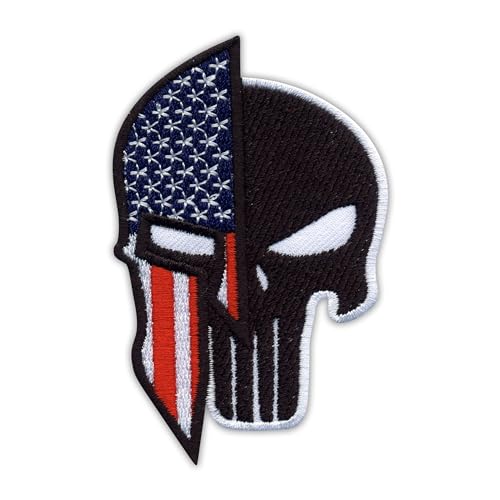 Patchion Punisher Spartan USA – schwarzer Klettverschluss kompatibel mit Klettverschluss – bestickter Aufnäher/Abzeichen/Emblem von Patchion