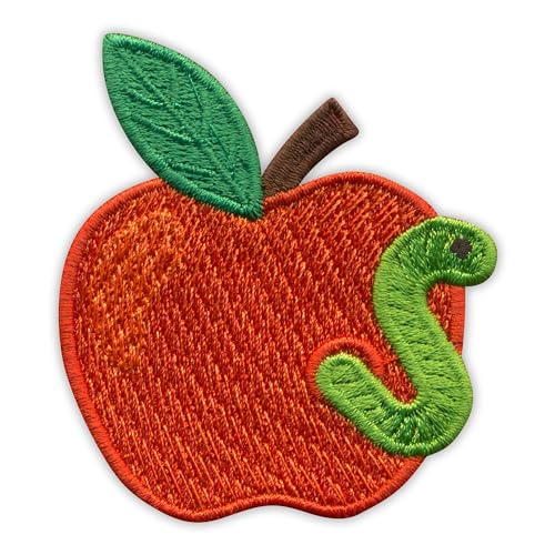 Patchion Red Apples with Worm - Black Hook and Loop Compatible with Velcro Hook and Loop Fastener - Embroidered Patch/Badge/Emblem von Patchion