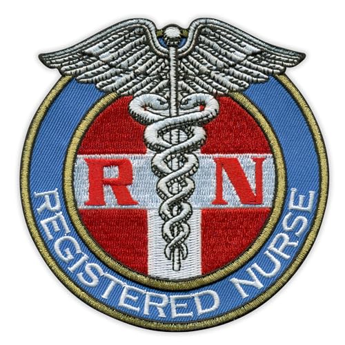 Patchion Registered Nurse RN Caduceus – schwarzer Klettverschluss kompatibel mit Klettverschluss – bestickter Aufnäher/Abzeichen/Emblem von Patchion