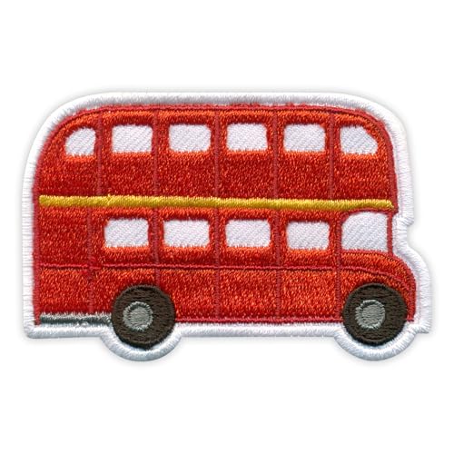 Patchion Roter Doppeldecker-Bus – magnetische Rückseite – bestickter Aufnäher/Abzeichen/Emblem von Patchion