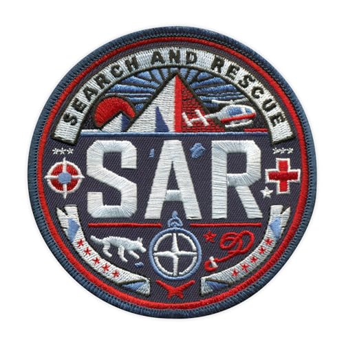 Patchion SAR - Search and Rescue - Black Hook and Loop Compatible with Velcro Hook and Loop Fastener - Embroidered Patch/Badge/Emblem von Patchion