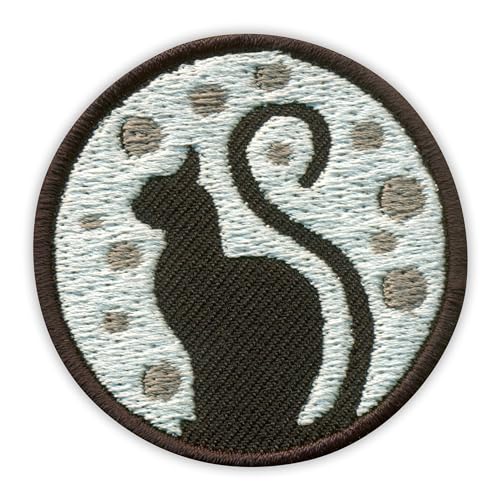 Patchion Schwarze Katze im Mondlicht – schwarzer Klettverschluss kompatibel mit Klettverschluss – bestickter Patch/Abzeichen/Emblem von Patchion