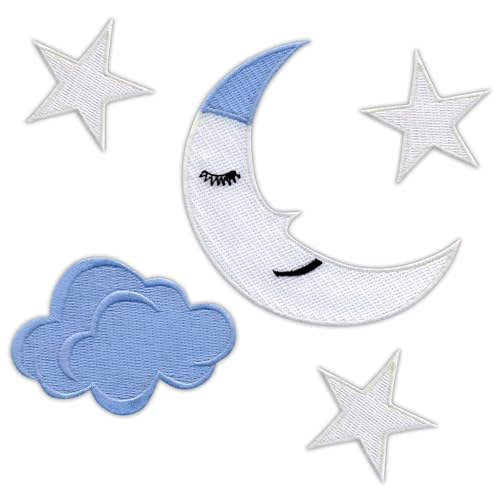 Patchion Set von Patches: Mond, Wolke, Sterne – phosphoreszierende Fäden – schwarzer Klettverschluss kompatibel mit Klettverschluss – bestickter Patch/Abzeichen/Emblem von Patchion