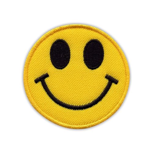 Patchion Smile - Smiling Face - Small - Black Hook and Loop Compatible with Velcro Hook and Loop Fastener - Embroidered Patch/Badge/Emblem von Patchion