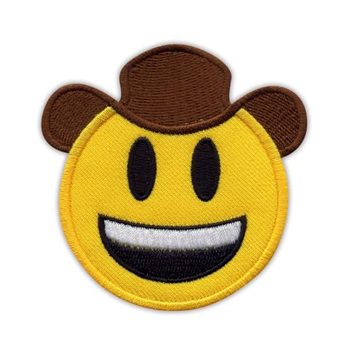 Patchion Smiling Cowboy in Hat - Small - Black Hook and Loop Compatible with Velcro Hook and Loop Fastener - Embroidered Patch/Badge/Emblem von Patchion