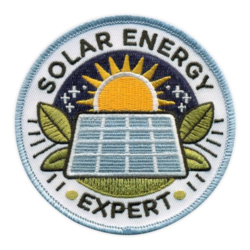 Patchion Solar Energy Expert - Runder Patch mit weißem Hintergrund - schwarzer Klettverschluss kompatibel mit Klettverschluss - bestickter Patch/Abzeichen/Emblem von Patchion