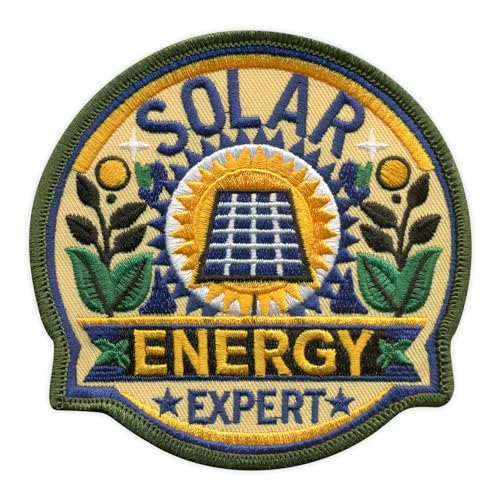 Patchion Solar Energy Expert – mit Blumen, hellgelber Hintergrund – schwarzer Klettverschluss kompatibel mit Klettverschluss – bestickter Patch/Abzeichen/Emblem von Patchion