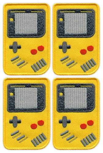 Patchion Spielekonsole, Gelb, Schwarz, Klettverschluss, kompatibel mit Klettverschluss, bestickter Patch/Abzeichen/Emblem, 4er-Set von Patchion