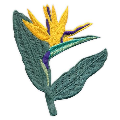 Patchion Strelitzia Reginae - Kranich Blume - Paradiesvogel - Schwarzer Klettverschluss kompatibel mit Klettverschluss - Bestickter Patch/Abzeichen/Emblem von Patchion