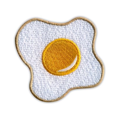 Patchion Sunny-Side Up Fried Egg – Schwarzer Klettverschluss Kompatibel mit Klettverschluss – Bestickter Patch/Abzeichen/Emblem von Patchion