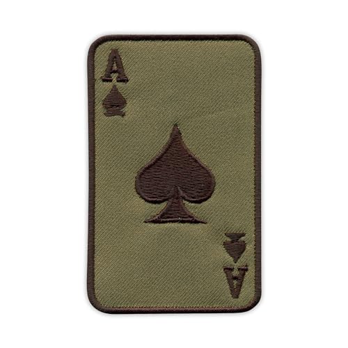 Patchion The Ace of Spades - The Spadille, Death Card - Subdued, Dark Olive Background - Black Hook and Loop Compatible with Velcro Hook and Loop Fastener - Embroidered Patch/Badge/Emblem von Patchion