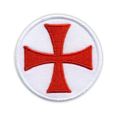 Patchion The Templar Cross - Round Patch - Black Hook and Loop Compatible with Velcro Hook and Loop Fastener - Embroidered Patch/Badge/Emblem von Patchion