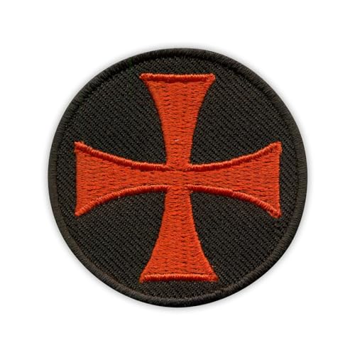 Patchion The Templar Cross – Runder Aufnäher, schwarzer Hintergrund, schwarzer Klettverschluss, kompatibel mit Klettverschluss, bestickter Aufnäher/Abzeichen/Emblem von Patchion