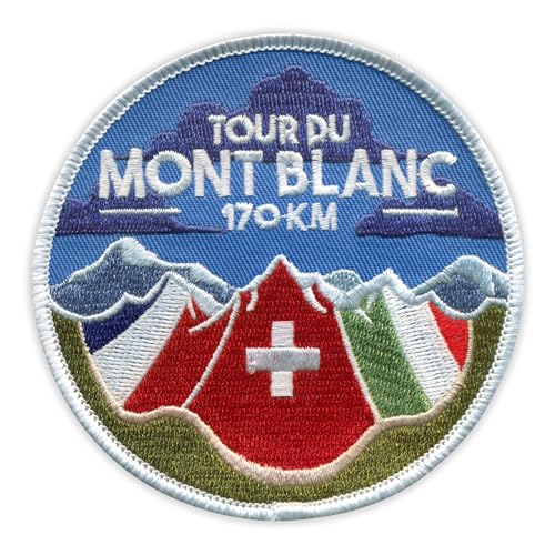 Patchion Tour du Mont Blanc – 170 km – runde Form – schwarzer Klettverschluss kompatibel mit Klettverschluss – bestickter Aufnäher/Abzeichen/Emblem von Patchion