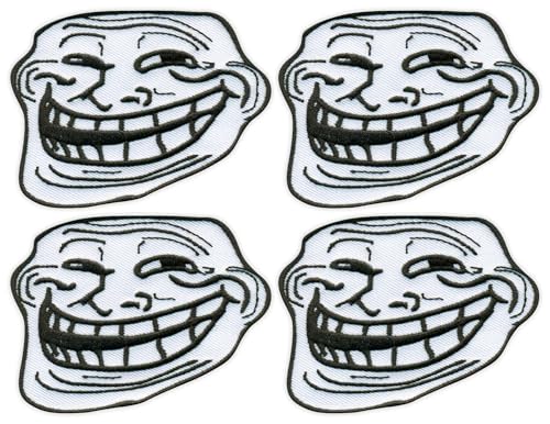 Patchion Troll Face – Trollface – Emoticon-Meme – Bügeln/Heißsiegel-Rückseite – bestickter Aufnäher/Abzeichen/Emblem, 4 Stück von Patchion