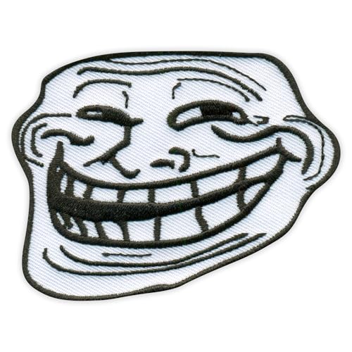 Patchion Troll Face – Trollface – Emoticon Meme – schwarzer Klettverschluss kompatibel mit Klettverschluss – bestickter Patch/Abzeichen/Emblem von Patchion